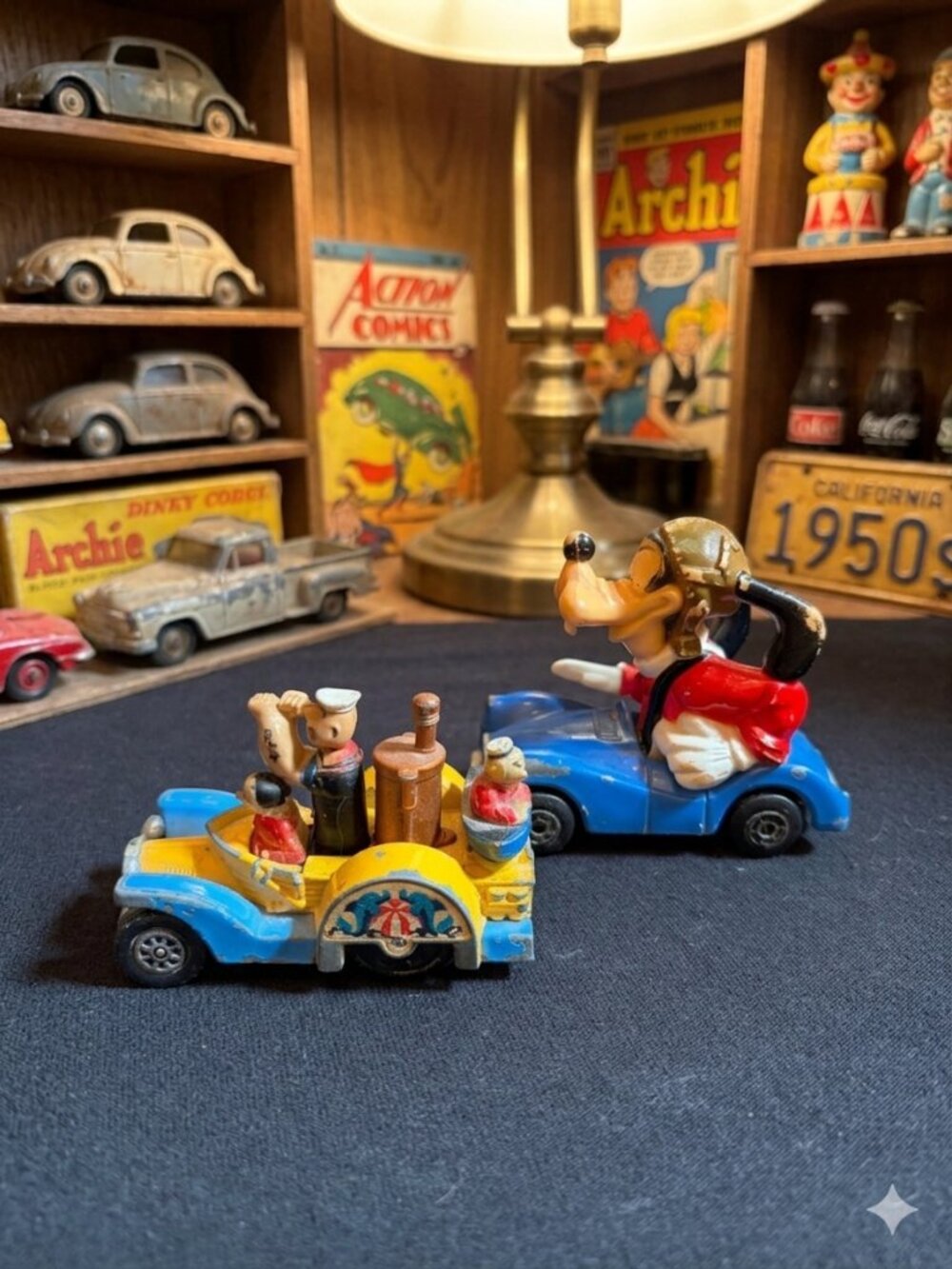 Set of Two Vintage Antique Toy Cars Corgi Comics Popeye & Matchbox Disney Goofy